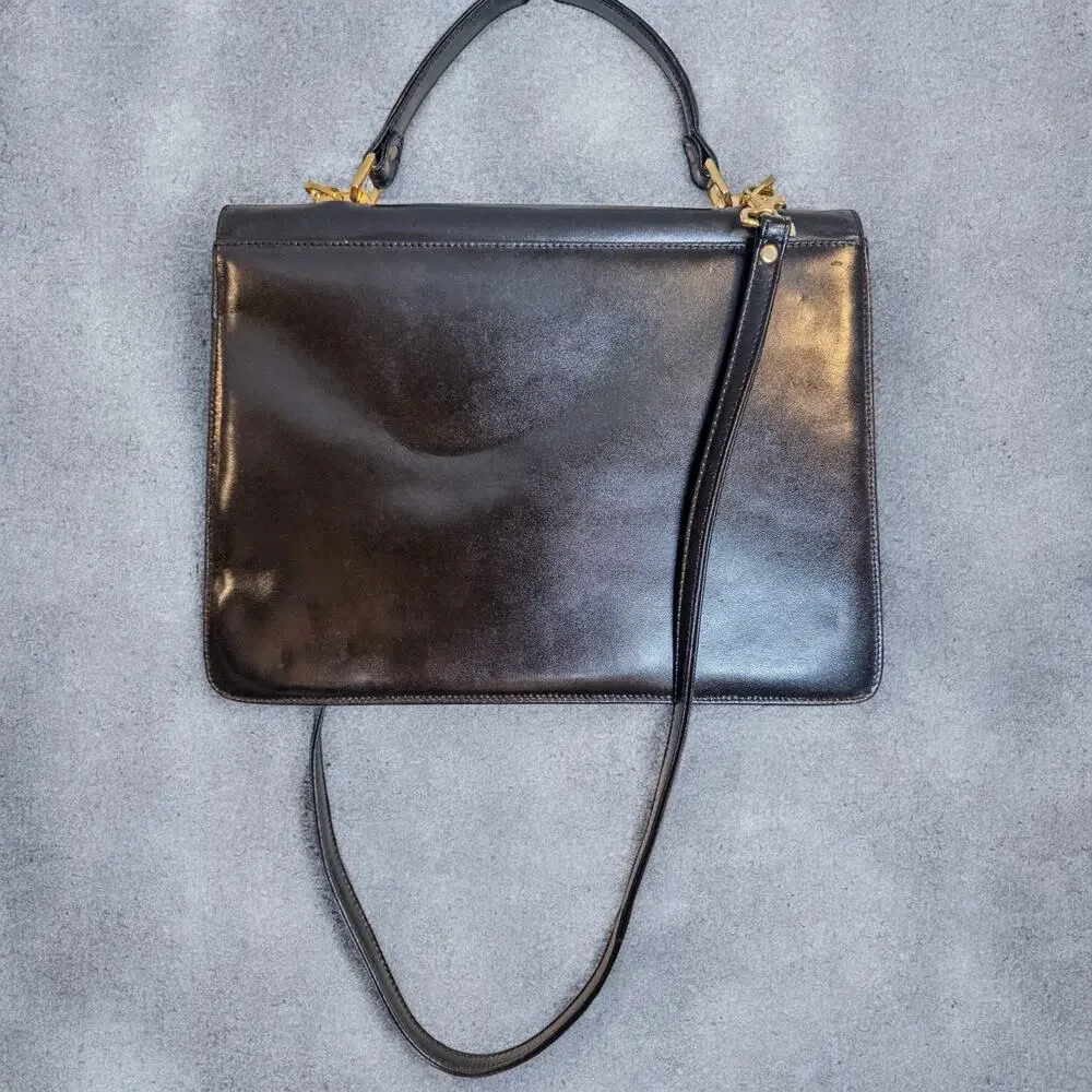 Vintage 1980s 1990s Algo Italiano Black Leather Top Handle Shoulder Bag